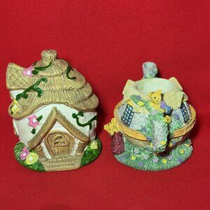 Cottage House Cat Cottage Tea Pot Vase Set of 2